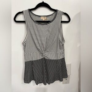 Hem & Thread Black and White Striped Knot-Front Tank
